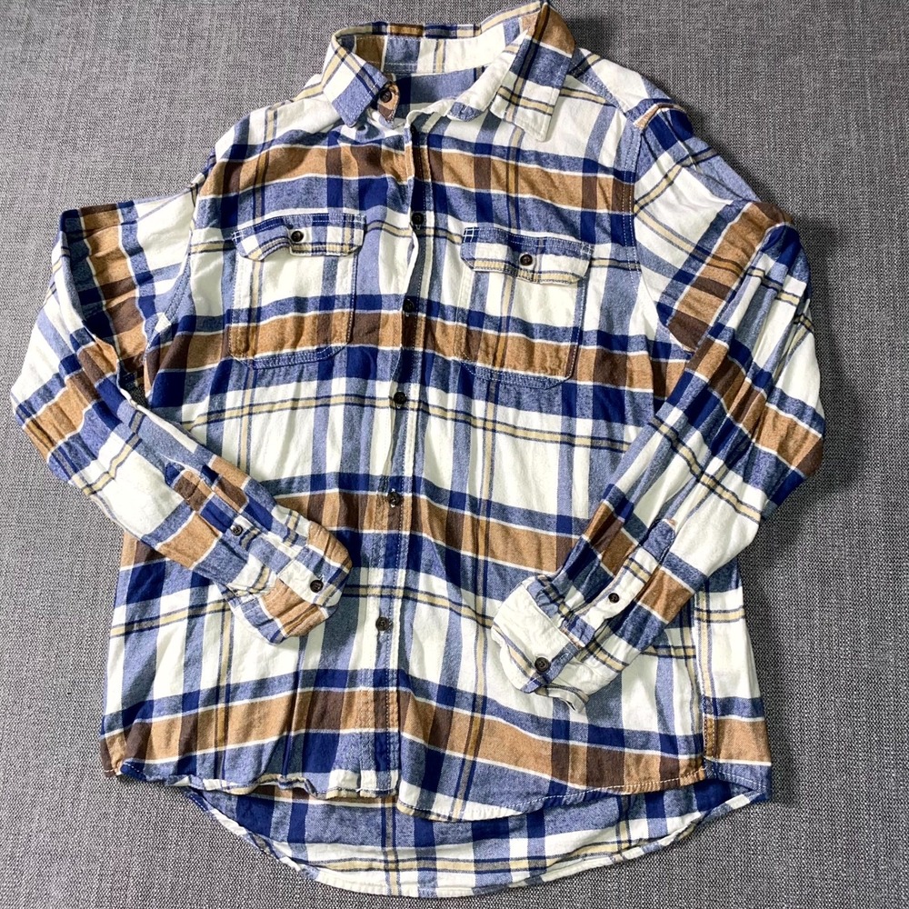 George Shirt Mens Large Multicolor Flannel Plaid High Low Hem Workwear Button Up